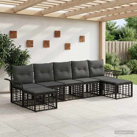 vidaXL  Outdoor Sofa Set  7 pcs Black and Dark Grey Poly Rattan