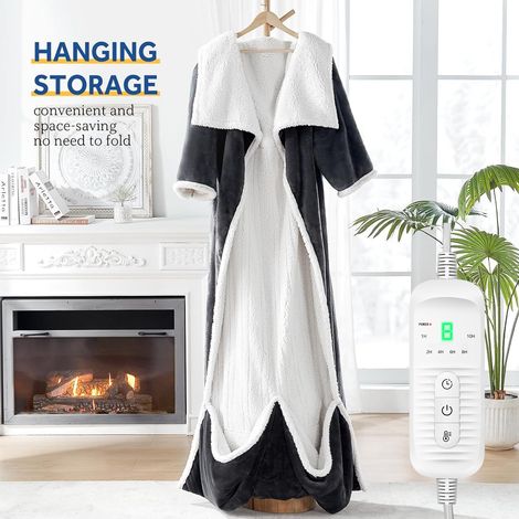 Portable heated blanket with sleeves and foot protection—a comfortable electric blanket with 6 adjustable temperature settings. Unisex/suitable for family use.Exceptional Quality