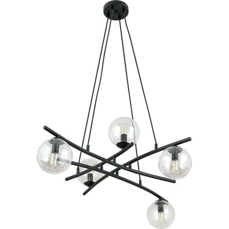 Lampadario Emibig ESSA 5 luci nero vetro trasparente (1/5)
