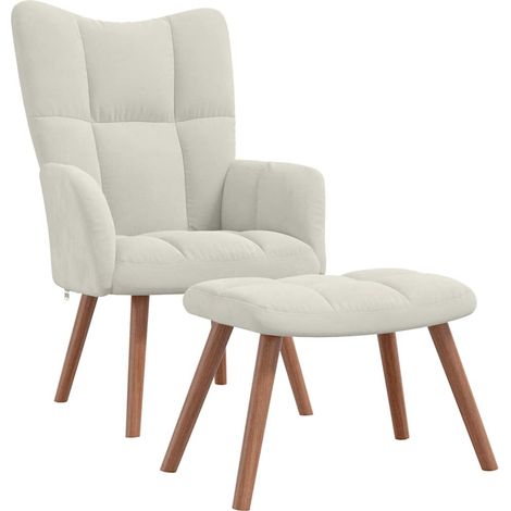 Maison Exclusive - Relaxsessel mit Hocker Cremeweiß Samt (1/5)