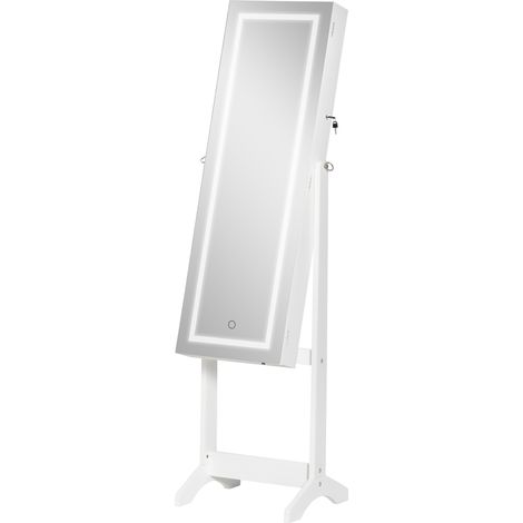 HOMCOM Specchiera Portagioie Inclinabile Autoportante con Luce LED e Serratura (1/5)