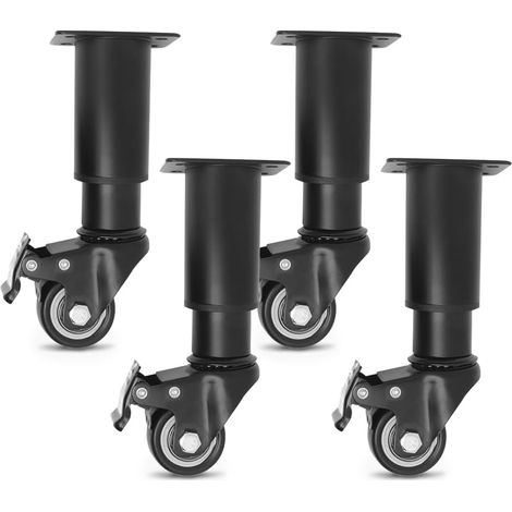 Juego de 4 patas de mueble regulables en altura con ruedas, de 145 a 160 mm, negras, de metal, regulables en altura para patas de muebles. (1/5)