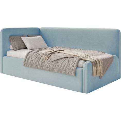 Selsey Fanko – Jugendbett 90x200 cm mit Matratze, Kopfteil links, Samt, Hellblau (1/5)