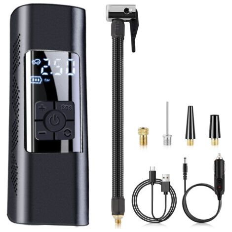 Compresseur d'air portable pour gonfleur de pneus, pompe à air portable 150 PSI pour pneus de voiture, pompe à air avec manomètre numérique pour voiture, vélo, moto, ballon (1/5)