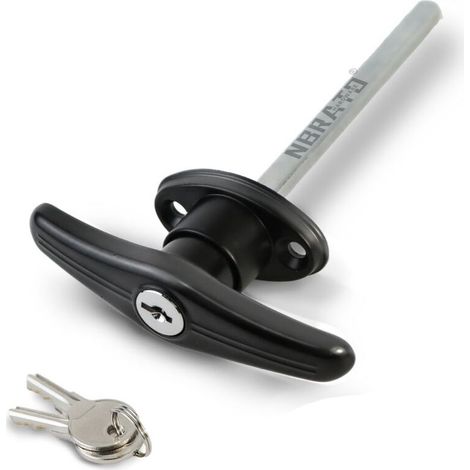 Serrure de porte de garage avec poignée en T verrouillable en alliage de zinc, accessoires de serrure longue pour hangars et bâtiments extérieurs (1/5)