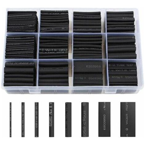 Heat shrink tubing 650 pcs – Black tube 8 sizes 2:1 – Acid and alkali resistance – Insulation of cables and electronic components - 650pcs (1/5)