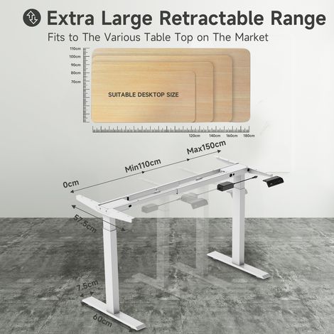 Bureau assis-debout électrique réglable 58x180cm, double moteur, poste de travail à hauteur variable pour télétravail, 4 mémoires de position, cadre seul sans plateau. (1/5)