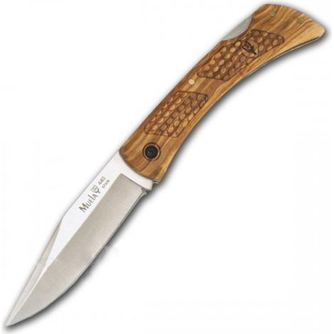 Navaja Muela BT BT-9.OL, con bloqueo, cachas de madera de olivo, hoja de 9 cm, mango de 10 cm + tarjeta multiusos de regalo