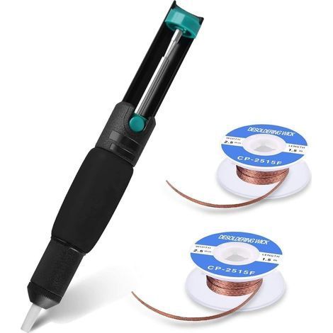 Mèche de pompe à dessouder, outil de retrait de soudure 3 en 1 comprenant 1 pompe à souder et 2 mèches à dessouder fil tressé (2,5 mm de large, 1,5 m de longueur) (1/5)