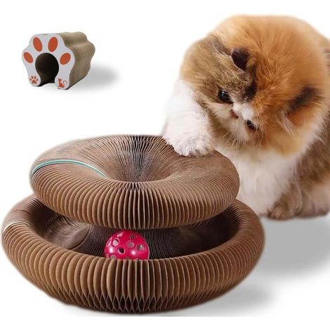 Un griffoir pour chat avec une balle en accordéon, un design pliable pour favoriser la santé des griffes, livré avec une balle et une clochette, un jouet pour chat conçu spécifiquement pour les chats (1/5)
