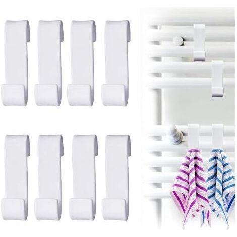 8 Pieces Crochet Radiateur Rond,Crochet pour Radiateur Salle de Bain,Crochet Radiateur Seche Serviette,Crochet Porte Serviette pour Tablette Radiateur,pour Tous les Radiateurs Standards,Blanc (1/5)