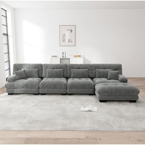 Sofá salón modular con ottoman móvil chenilla gris OKMYHOME (1/5)