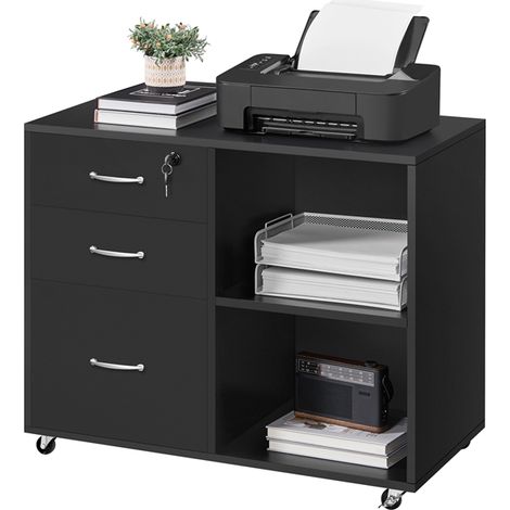 Yaheetech Mobile Archivio Documenti Ufficio Armadietto Archiviazione Mobiletto Portadocumenti Schedario con Cassetti e Scomparti Aperti Mobile con Ruote 80 x 40 x 66 cm Nero