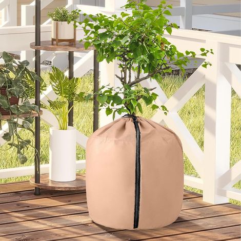 Housse hivernale pour pot de fleurs, sac anti-gel isolant pour plantes en pot au jardin, Composition : 45 × 50 cm, Couleur : marron (1/5)
