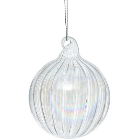 Weihnachtskugel aus Glas 80mm weiß gestreift - Atmosphera créateur d'intérieur