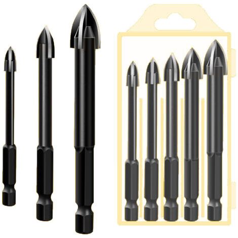 5 Pcs Foret, Foret De Maçonnerie En Carbure De Tungstène Set Pour Métal Acier, Tuile De Céramique Porcelaine, Béton, Brique, Plastique Et Bois,Noir (1/5)