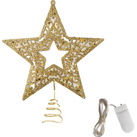 Étoile Sommet Arbre De Noël - En Fer Forgé Ajouré - Avec Barre À Led Intégrée - Pour Arbre Intérieur/Extérieur - 1 Pièce (1/5)