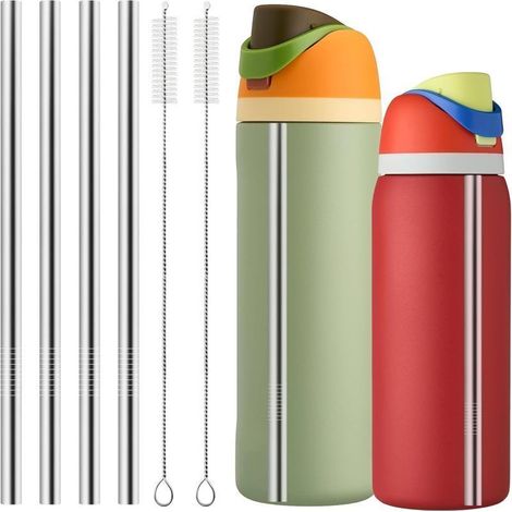 Pailles métalliques de rechange pour bouteilles d'eau de 24 et 32 onces (comprenant 2 goupillons de nettoyage et des pailles réutilisables en acier inoxydable) (1/5)