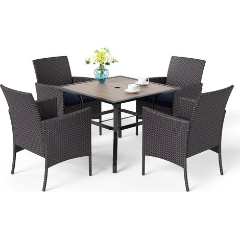 PHIVILLA 5 Piece Outdoor Patio Garden Furniture Set with 4 PE Rattan Chairs and Steel Frame Square Table with Umbrella Hole Garden Table and Chairs Patio Dining Set (1/5)