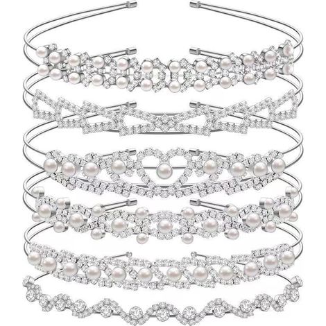 Headband Mariage - Couronne Fleurie Strass et Perles Faux - Accessoire Cheveux Femme pour Cérémonie - Lot de 6 Pièces (1/5)