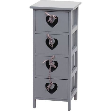 [NUNCA USADO] Cómoda Forli, cajonera, 4 cajones con corazones 70x29x25cm, aspecto shabby, vintage, gris-azul