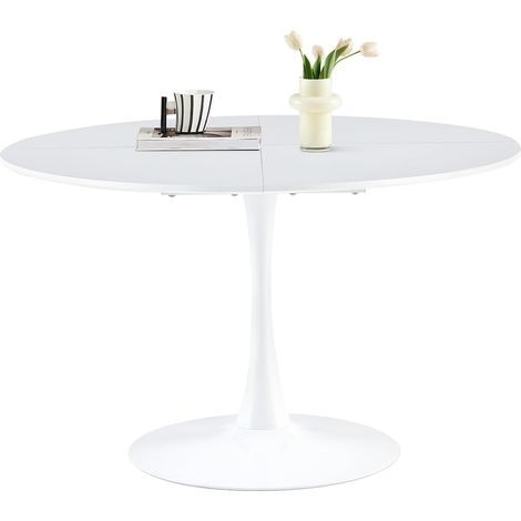 H.J Wedoo – Table de salle à manger ronde 120 cm – Pour 4 à 6 personnes – MDF blanc – Stable et durable – Montage facile en 30 min (1/4)
