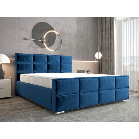 Lit Double Rodo - 200x200 Cm - Couleur Bleu Foncé - Lit Avec Rangement - Lit Rembourré - Matelas À Ressorts Bonnell (1/5)