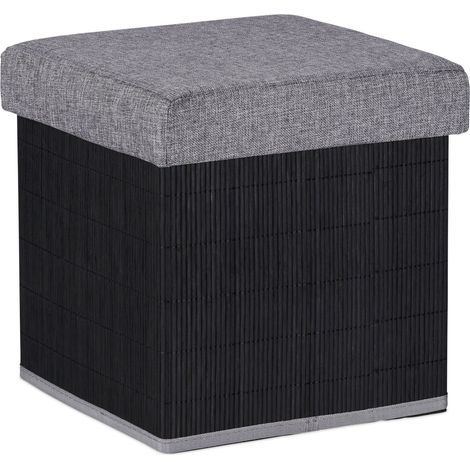 Taburete de almacenamiento plegable de diseño contemporáneo 40 x 40 x 40 cm asiento cómodo decoración de salón de bambú negro 130012164 (1/5)