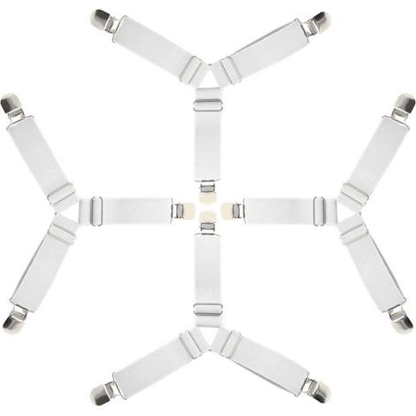 Sangles pour Draps de Lit 4 Pièces Attache Drap Housse Triangle Attache Matelas élastique Tendeur de Draps Réglable Bretelles Sangle pour Matelas Blanc