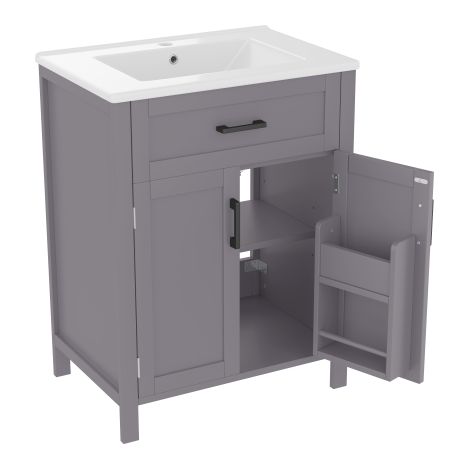 Meuble salle de bain 60x46x84,8 cm gris laqué vasque tiroirs