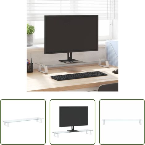 vidaXL Support bureau - Support de moniteur blanc 80x20x8 cm verre trempé et métal (1/5)