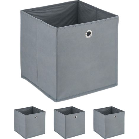 Relaxdays Scatola Portaoggetti, Set 4 Box da Scaffale, HLP: 30 x 30 x 30 cm, Portagiochi Pieghevole, in Stoffa, Grigio (1/5)