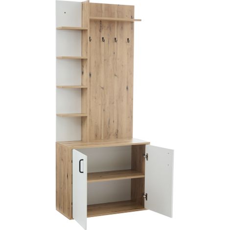 Vestiaire entrée 75×33×180 cm avec étagères 5 niveaux et meuble chaussures (1/5)