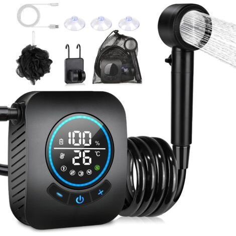 Douche Camping,Douche Portable,Kit Douche de Camping,Pompe de Douche Électrique Rechargeable,avec Afficheur Intelligent et Pomme de Douche 4 Modes pour Extérieure,Camping,Animaux (1/5)