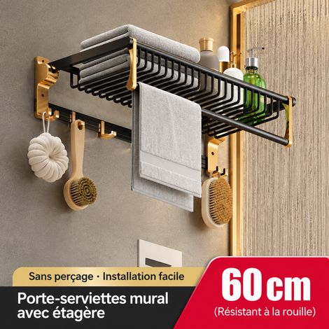 Porte-serviettes avec panier en treillis style luxe sobre 60 cm étagère murale salle de bain sans perçage 4 kg – Livraison gratuite (1/5)