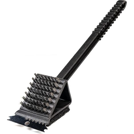 Brosse de gril en fonte 3 en 1 avec spatule et tampon de nettoyage pour gril à gaz ou à charbon Brosse de nettoyage pour gril (1/5)