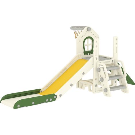Tobogán infantil 4 en 1 plegable con escalada, canasta y almacenamiento, blanco crema (1/5)