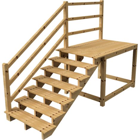 MILANO - Escalier en bois 7 marches H122 cm - sans contre-marche - Palier L120 x P189 cm - Rambarde escalier et palier à gauche