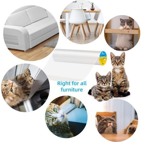 Protection Canape Chat Anti Griffe Sticker Transparent Autocollant Rouleau de Protection Invisible Protege de Meubles Table (20x500cm) (1/5)