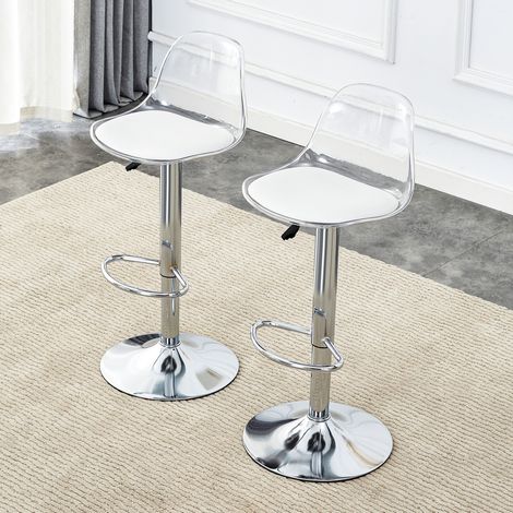 CHICFURN Taburetes de bar regulables lote de 2, 82-104 cm, transparentes, metal plata, giro 360° (1/5)
