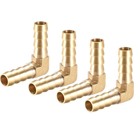 4 x 10 mm Barbed Brass Hose Connector 90 Degree (1/3)