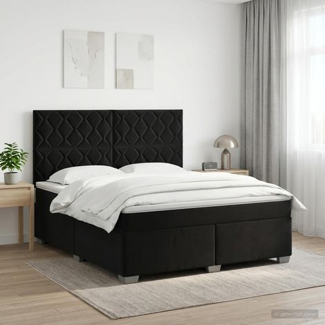 vidaXL Lit boxspring avec matelas Noir 160 x 200 cm Velours (1/5)