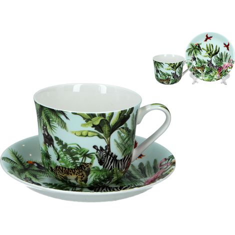 Frühstückstasse mit Untertasse – Tropische Safari (FBCh)