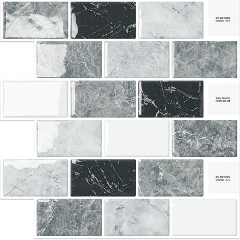 Adhesive Carrelage Adhesif Mural Cuisine Marbre 10 Pièces  3D,Autocollant,Stickers,Vinyle,Plastique,Metro,Salle de Bain,Washbasin,Buanderie,Lavabo,30.5x 30.5 cm (1/5)