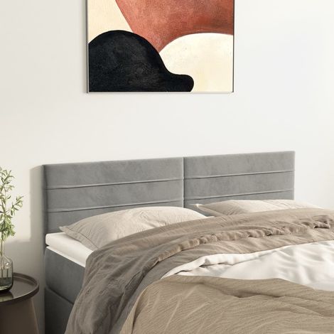2 pcs Têtes de lit pour lit double, Tableau décoratif de chevet Gris clair 72x5x78/88 cm Velours CDE15838 (1/5)