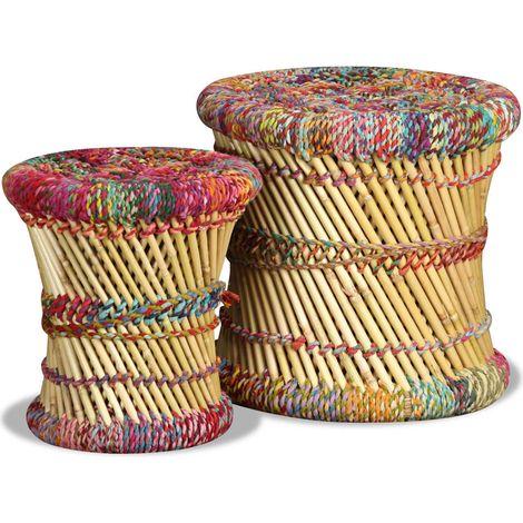 Maison Exclusive - Sgabello con Motivi Chindi 2 pz Multicolore in Bambù