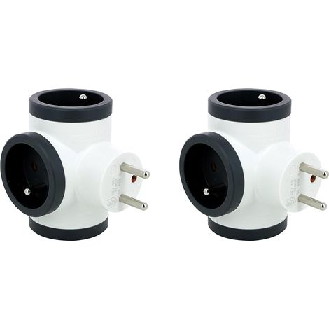 Lot de 2 Fiche multiprise avec 3 Prises latérales avec Terre Blanc et Gris foncé pour usage quotidien (1/5)