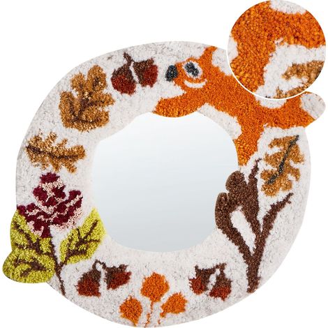 Specchio decorativo da parete in cotone di forma ovale 40 x 51 cm con motivo animale multicolore Decorazione per la casa Bianco Boriti