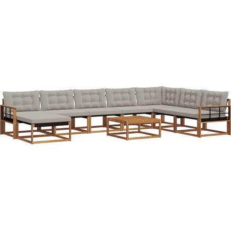 Outdoor Sofa Set 9 pcs Natural and Light Grey Solid Acacia Wood vidaXL (1/5)