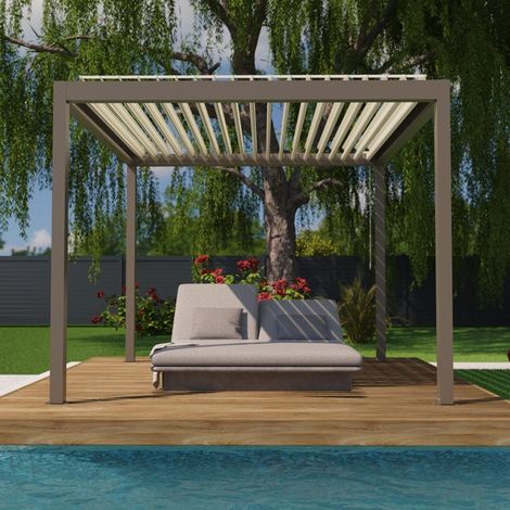 Pergola Bioclimatique Aluminium Autoportante Gris 3x3 Manuelle S ORIAL France